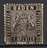 1860 1kr Baden, German States, Germany (Mi. 9, Canceled, CV $40)