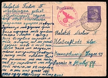 1943 (11 Oct) Ukraine, German Occupation, Germany, 6pf Censored Postal Stationery Postcard from Kostiantynivka to Watenstedt