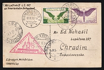 1930 Switzerland Zeppelin Post  LZ 127 Russian Flight Romanshorn via Moscow USSR Russia and Prague Air Mail postcard PPC (Dornier Do X flying boat Seaplane) to Chrudim Czechoslovakia