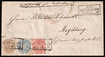 (5 Jun) Prussia, German States, Germany, Express Cover from Bad Oeynhausen to Magdeburg with Wax Seal on Back Side franked with 6pf, 2sgr, 3sgr (Mi. 15 a, 17 a, 18 a, Signed, CV $100)