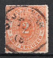 1872 2kr Wurttemberg, German States, Germany (Mi. 37 , Used, CV $220)