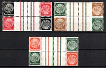 1937-39 Third Reich, Germany, Gutter Tete-beches, Se-tenants, Zusammendrucke, Blocks of Four (Mi. KZ 26, KZ 27.1.1, KZ 29.2.4, CV $30)