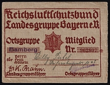 Third Reich, Germany, Bamberg, Certificate of a Member of the Air Defense Association 'Reichsluftschutzbund'