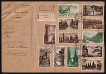 1939 Russia USSR Leningrad registered express cover fr. 1938 Soviet resorts Crimea and Caucasus full set to London England GB UK