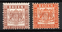 1862-66 Baden, German States, Germany (Mi. 20, 22, CV $60)