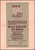 1937 (7 Oct) Stuttgart, Third Reich, Germany, Сertificate of Honor for 25 Years of Work at 'Daimler-Benz'