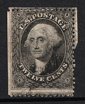 1860 12c Washington, United States, USA (Scott 36B, Plate 3, Used, CV $250)