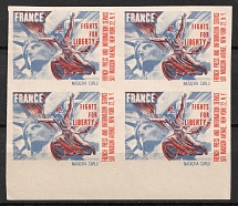 'France Fights for Liberty', French Press, New York, United States, Propaganda, Block of 4 (MNH)