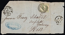 (3 Dec) 1kr Thurn and Taxis, German States, Germany, Cover Front from Frankfurt franked with Mi. 20