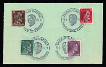 1945 ZWICKAU 2 Local Issue 6pf - 16pf on piece, Germany, Overprint on Hitler's head (ZWICKAU Postmarks)