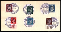 1945 BAD REIBOLDSGRUN Local Issue 8pf - 60pf on piece, Germany, Overprint on Hitler's head (Violet Postmarks, Commemorative Cancellation)