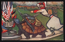 1914-18 'The hare and turtle' WWI European Caricature Propaganda Postcard, Europe