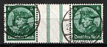 1933 6pf Third Reich, Germany, Se-tenant, Zusammendrucke (Mi. WZ 9, Used, CV $70)