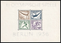 1936 Third Reich, Germany, Souvenir Sheet (Mi. Bl. 5 X, CV $70)