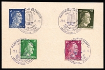 1945 RADIUMBAD BRAMBACH Local Issue 25pf - 42pf on piece, Germany, Overprint on Hitler's head (Commemorative Cancellation)