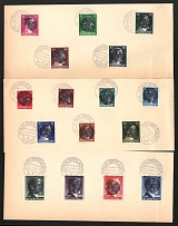 1945 OPPACH Local Issue 12pf - 5RM on pieces, Germany, Overprint on Hitler's head (Canceled)