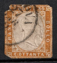 1858 80C Sardinia (Mi. 14 B, Used, CV $490)