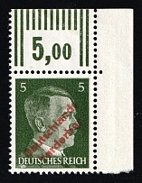 1945 MEISSEN Local Issue 5pf, Germany, Overprint on Hitler's head (Mi. 28, Orange-Red Overprint, Corner Margin, Plate Number, Signed, CV $1,690, MNH)