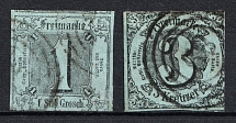 1853 Thurn and Taxis, German States, Germany (Mi. 11 - 12, Used, CV $50)