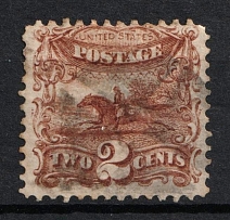 1869 2c Post Horse and Rider, United States, USA (Scott 113, Brown, Used, CV $80)