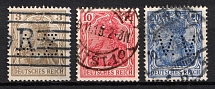 1902 German Empire, Germany (Mi. 69 b, 71, 72 a, Perfin, Canceled, CV $80)