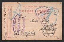 1916 Tashkent Censorship, WWI Censored POW postcard from Tashkent to Austria with violet oval censor handstamp 'Military Censorship Commission' and Vienna cs