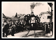 1935 'Arriving train', Propaganda Postcard, Third Reich Nazi Germany