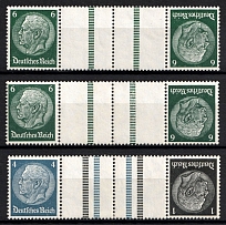 1939 Third Reich, Germany, Se-tenants, Gutter Tete-beches, Zusammendrucke (Mi. KZ 22.3.1, KZ 22.4.2, KZ 30, CV $30)