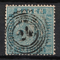 1860 3kr Baden, German States, Germany (Mi. 10 a, Used, CV $120)