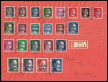 1945 (20 Jun) MEISSEN Local Issue 1pf - 5RM, Germany, Overprint on Hitler's head, Registered Cover from and to Meissen franked with full set of MI. 2 - 24 (Unpriced, CV $---)