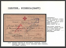 1915 Return Portion of Trilingual (Russian, German, French) Red Cross P.O.W. Postcard from Piesanka, to Vienna, Austria. IRKUTSK Censorship: violet triangle (35 x 15 mm) reading in 3 lines