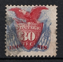 1869 30c Shield, Eagle and Flags, United States, USA (Scott 121, Ultramarine and Carmine, Used, CV $375)