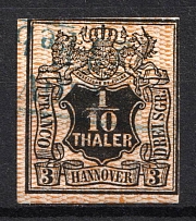 1855 1/10th Hannover, German States, Germany (Mi. 7, Used, CV $260)