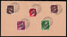 1945 ANSPRUNG (MARIENBERG) Local Issue 10pf - 42pf on piece, Germany, Overprint on Hitler's head (Canceled)