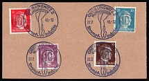 1945 OBERLUNGWITZ Local Issue 6pf - 20pf on piece, Germany, Overprint on Hitler's head (Commemorative Cancellation)