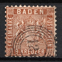 1862-65 9kr Baden, German States, Germany (Mi. 15, Used, CV $130)