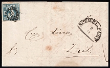 1850 Bavaria, German States, Germany, Cover from Schweinfurt to Zeil franked with 3fr (Mi. 2 II)