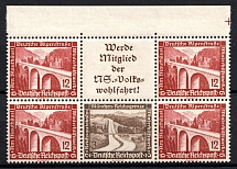 1936 Third Reich, Germany, Se-tenant, Zusammendrucke, Block (Mi. W 114, W 118, Margin, CV $60, MNH)