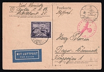 1945 (2 Feb) Third Reich, Germany, Airmail Postcard from Berlin to Dragor (Denmark) franked with 24+36pf