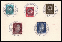 1945 MARKNEUKIRCHEN Local Issue 12pf - 60pf on piece, Germany, Official Stamps, Overprint on Hitler's head (Commemorative Cancellation)