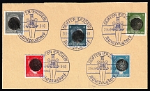 1945 SEIFFEN Local Issue 1pf - 20pf on piece, Germany, Overprint on Hitler's head (Commemorative Cancellation)