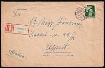 1944 (2 Sep) Hungary, Registered Cover from Uzhhorod (now Ukraine) to Ujpest franked with 1p