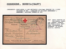 1917 Reply Portion of Trilingual (Russian, German, French) Red Cross P.O.W. Postcard, postmarked at Orenburg, to Ulanow, Galacia, Austria. ORENBURG Censorship: blue-green 2 line rectangle (56 x 31 mm) reading in 4 lines