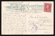 1916 Moscow Censorship, WWI Censored postcard from United States to Moscow with violet round censor handstamp 'Viewed by censor 116'