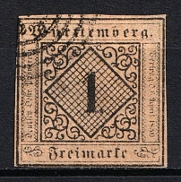 1851-52 1kr Wurttemberg, German States, Germany (Mi. 1, Used, CV $170)