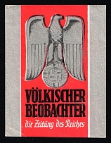 'Volkischer Beobachter - the Empire Newspaper', Propaganda Label Stamp, Third Reich Nazi Germany