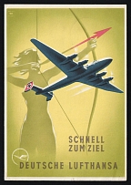 1938 'Get to your Destination Quickly Deutsche Lufthansa', Propaganda Postcard, Third Reich Nazi Germany