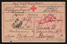 1916 Astrakhan Censorship, WWI POW Censored postcard from Astrakhan to Austria with red boxed censor handstamp 'Viewed by censor 74', red oval 'Viewed by military censor' and Vienna cs