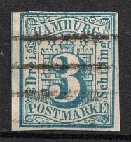 1859 3s Hamburg, German States, Germany (Mi. 4, Canceled, CV $210)