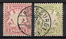 1911 Bavaria, German States, Germany (Mi. 71, 74, Used, CV $60)